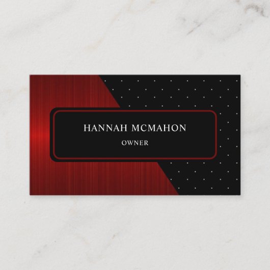 カスタムレッド白黒ストライプ水玉模様モノグラム 名刺 (正面)