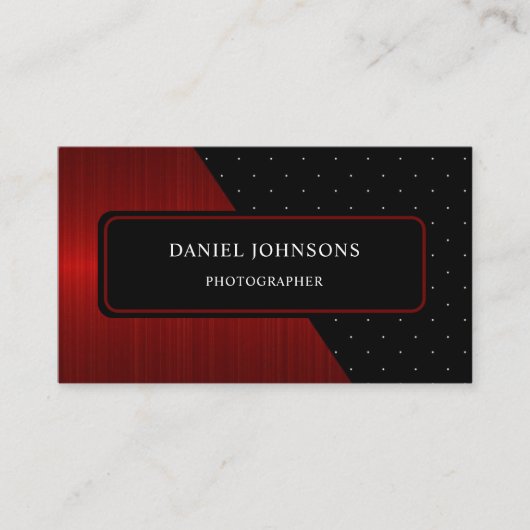 カスタムレッド白黒ストライプ水玉模様モノグラム 名刺 (正面)