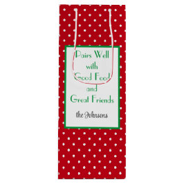 カスタムレッド&ホワイト点々のあるスイスパターン ワインギフトバッグ