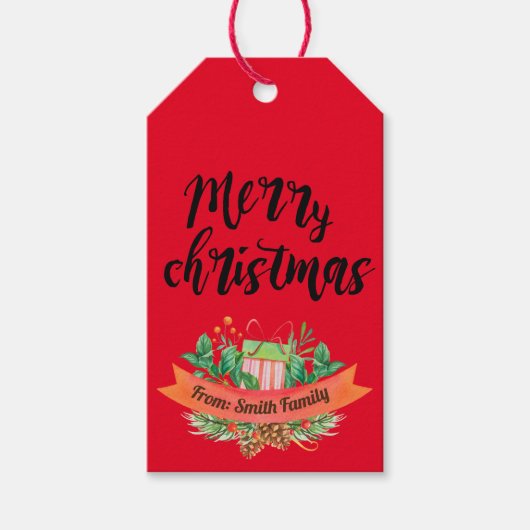 カスタムレッド・メリーパーソナライズされた・クリスマス ギフトタグ (正面)