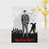 カスタムレトロおもしろいゾンビハロウィンオス誕生日 カード (黄色い花)