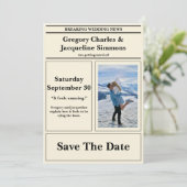 カスタムレトロの結婚新聞写真の日付を保存 招待状 (スタンド正面)