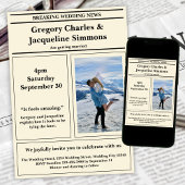 カスタムレトロエレガント新聞写真引用文結婚ズ 招待状