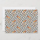 カスタムレトロオレンジキノコ チェック柄シャワー サンキューカード (裏面)