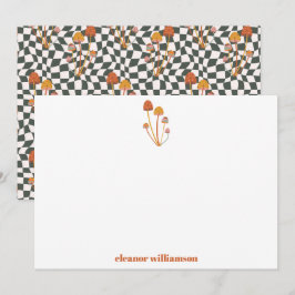 カスタムレトロオレンジキノコ チェック柄シャワー サンキューカード