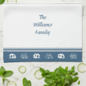 カスタムレトロキャンパーブルーとホワイト キッチンタオル (折り畳み)