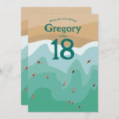 カスタムレトロサーフィン海18歳の誕生日 招待状 (正面/裏面)