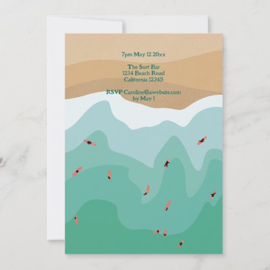 カスタムレトロサーフィン海40歳の誕生日 招待状 (裏面)