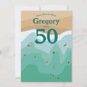 カスタムレトロサーフィン海50歳の誕生日 招待状 (正面)