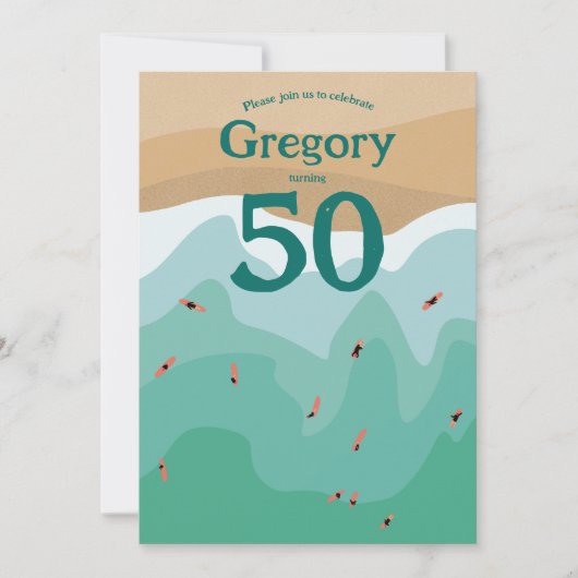 カスタムレトロサーフィン海50歳の誕生日 招待状 (正面)