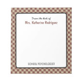 カスタムレトロチェックパターン学校心理学者 ノートパッド (正面)