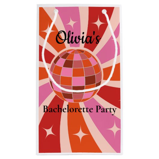 カスタムレトロディスコボール独身最後のパーティー スモールペーパーバッグ (裏面)