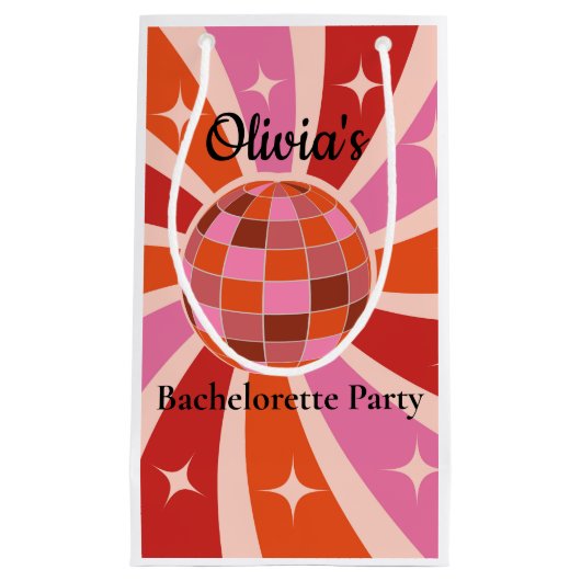 カスタムレトロディスコボール独身最後のパーティー スモールペーパーバッグ (正面)