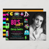 カスタムレトロネオン80の誕生日パーティー 招待状 (正面/裏面)