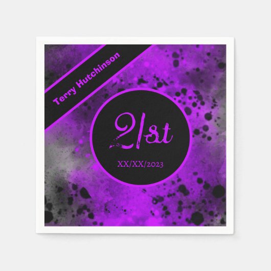 カスタムレトロパープル絵を描（ばちゃばちゃ）跳ねる スタンダードカクテルナプキン (正面)
