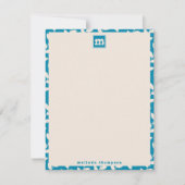 カスタムレトロブルー70sリーフパターンモノグラム ノートカード (正面)