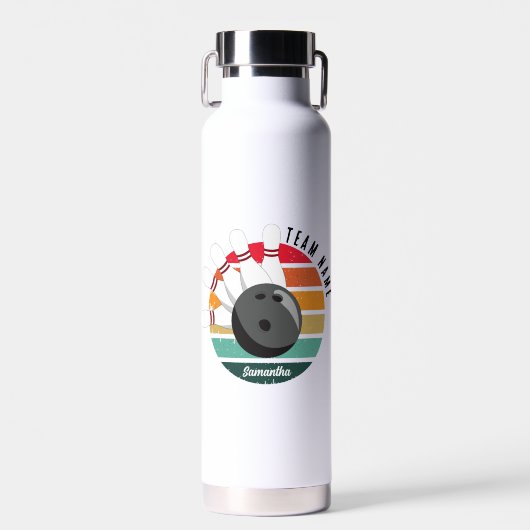 カスタムレトロボーリングピンのチームとプレイヤー名 ウォーターボトル (正面)