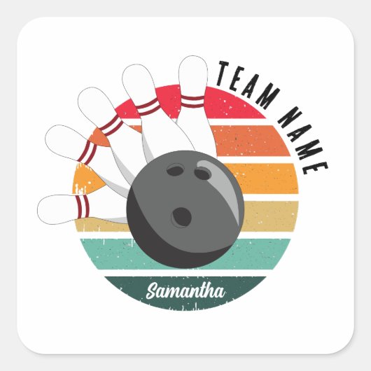 カスタムレトロボーリングピンのチームとプレイヤー名 スクエアシール (正面)