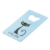 カスタムレトロミッドセンチュリーモダンアトミックブラックキャット クレジットカード栓抜き (正面アングル)