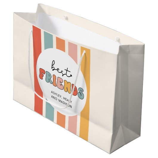 カスタムレトロ友最高の人BFFsかわいいベスティーズのギフト ラージペーパーバッグ (正面アングル)