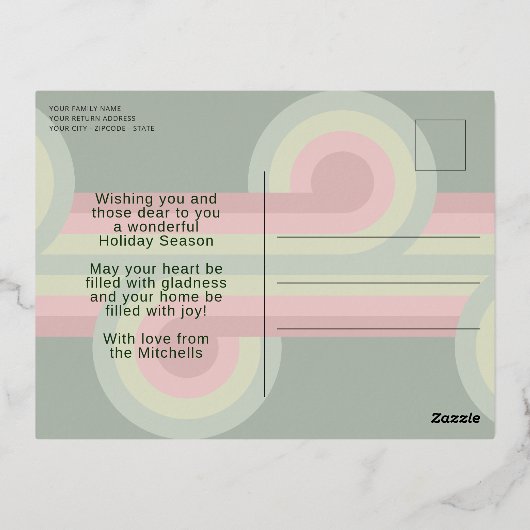 カスタムレトロ抽象芸術波芸術パター実在ン金ゴールド 箔シーズンポストカード (裏面)