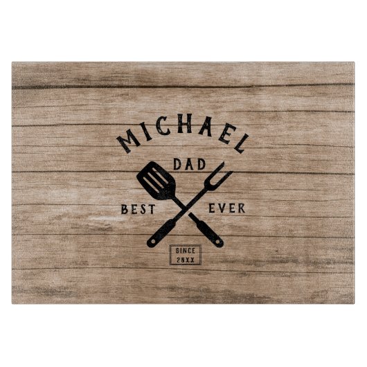 カスタムレトロ最高のパパエバーウッ素朴ドプリント カッティングボード (正面)