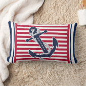 カスタムレトロ船いかりパタストライプーン ランバークッション (ブランケット)