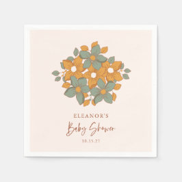 カスタムレトロ金ゴールドフローラミニマリストベビーシャワー スタンダードカクテルナプキン