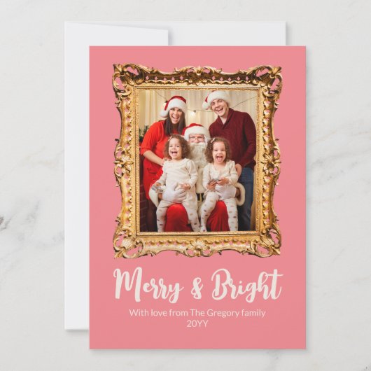 カスタムレトロ金ゴールド写真枠メリークリスマス シーズンカード (正面)