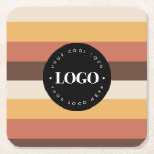 カスタムレトロ60s 70sストライプ会社ビジネスロゴ スクエアペーパーコースター (正面)