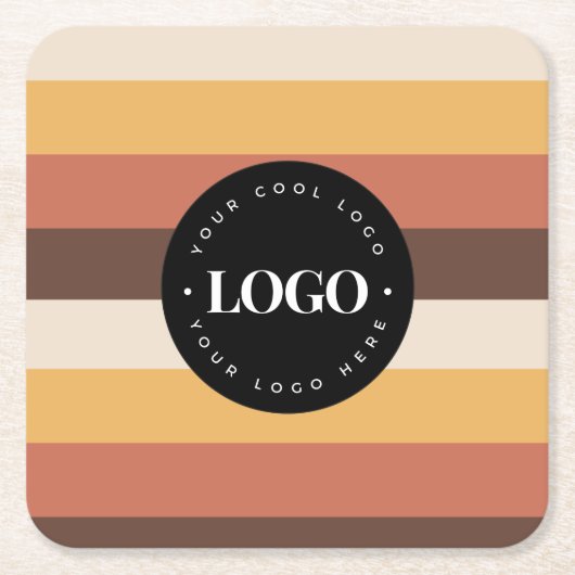 カスタムレトロ60s 70sストライプ会社ビジネスロゴ スクエアペーパーコースター (正面)