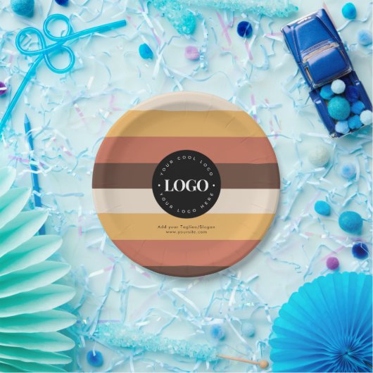 カスタムレトロ60s 70sストライプ会社ビジネスロゴ ペーパープレート (パーティー)