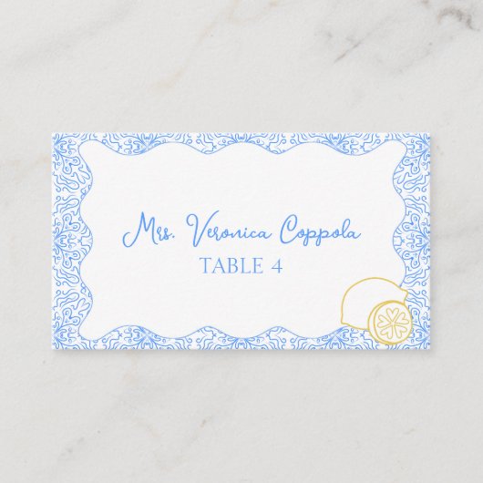 カスタムレモンシッ地中海のク結婚のテーブル プレイスカード (正面)