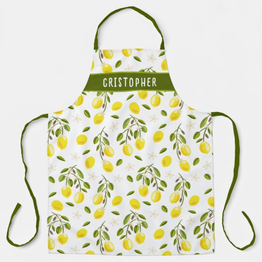 カスタムレモンシトラスイエローキッチン エプロン (正面)