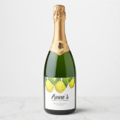 カスタムレモンブライダルシャワーテーマ水彩 スパークリングワインラベル (正面)