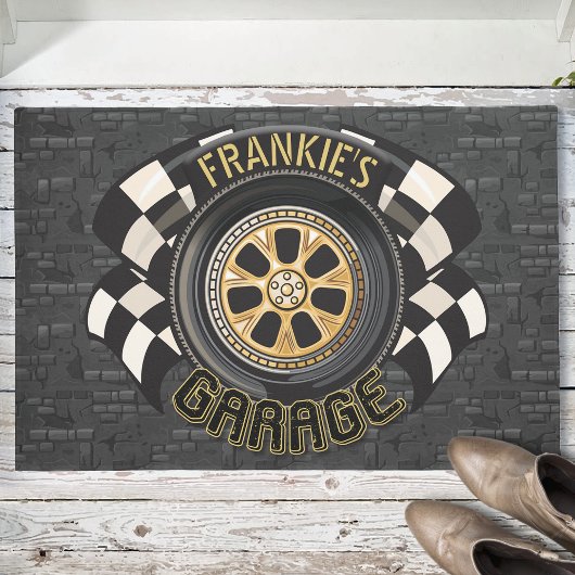 カスタムレーシング改造フラッグ車庫 ドアマット