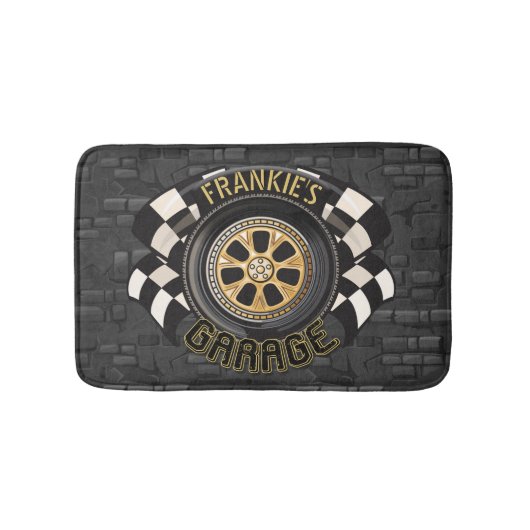カスタムレーシング改造フラッグ車庫 バスマット (正面)