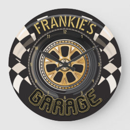 カスタムレーシング改造フラッグ車庫 ラージ壁時計