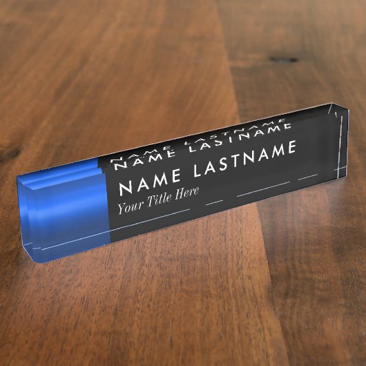 カスタムロエレガントゴミニマル黒青アクリル デスクネームプレート (側面)