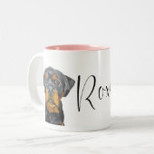 カスタムロキシロットワイラー犬 ツートーンマグカップ (正面左)