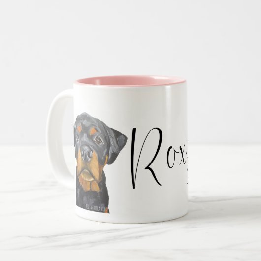 カスタムロキシロットワイラー犬 ツートーンマグカップ (正面左)