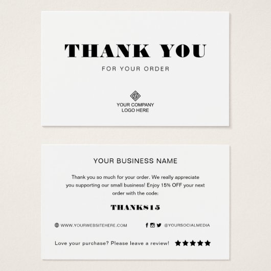 カスタムロゴありがとうお支払い中小ビジネス包装カード (正面&裏面)