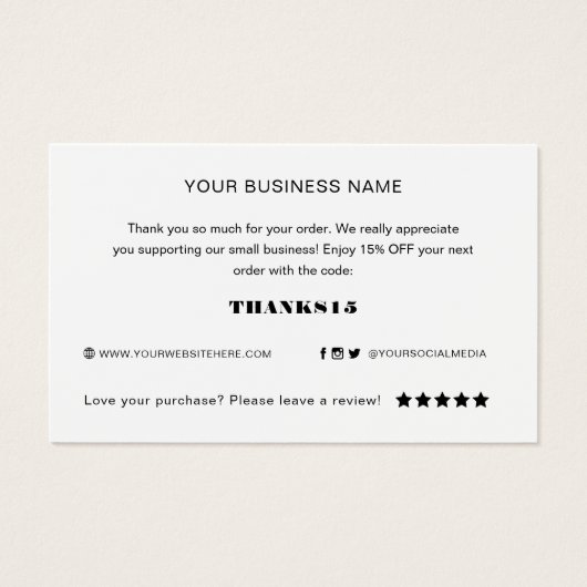 カスタムロゴありがとうお支払い中小ビジネス包装カード (裏面)