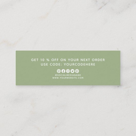 カスタムロゴありがとう割引コードセージグリーン スキニー名刺 (裏面)