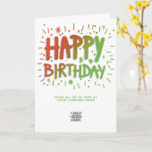 カスタムロゴおもしろいハッピーバースデー文字赤緑 カード (黄色い花)