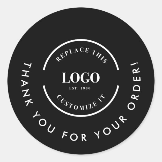 カスタムロゴご注文いただきありがとうございますブラック ラウンドシール (正面)