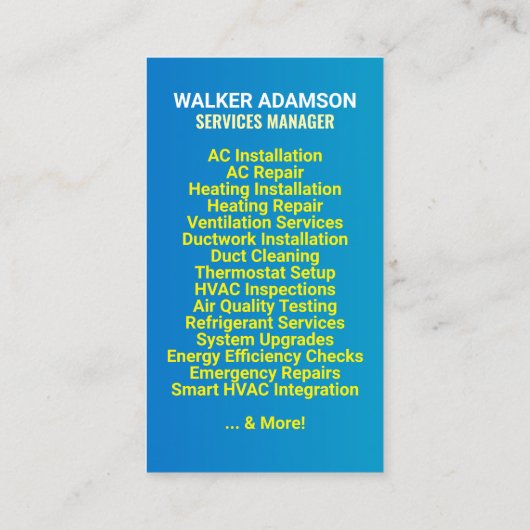 カスタムロゴとスローガン | 暖房および冷却HVAC 名刺 (裏面)