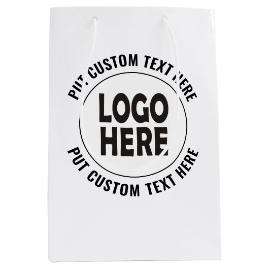 カスタムロゴとテキストのビジネスプロモーション ミディアムペーパーバッグ (正面)