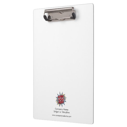 カスタムロゴとビジネス詳細の白いクリップボード クリップボード (左)