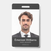 カスタムロゴとフォトダークグレーの従業員名id バッジ (正面)